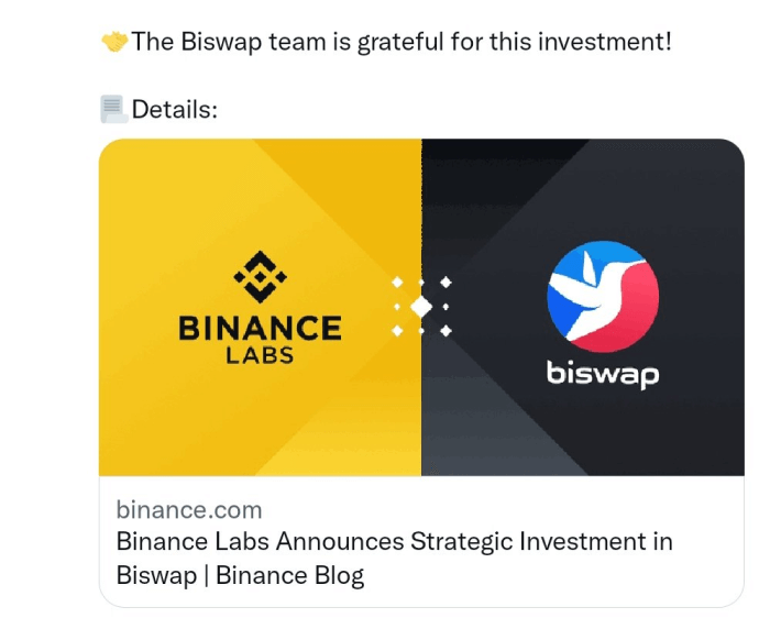 Binance Labs como o principal investidor do Biswap e lista esperada da BSW para a Binance